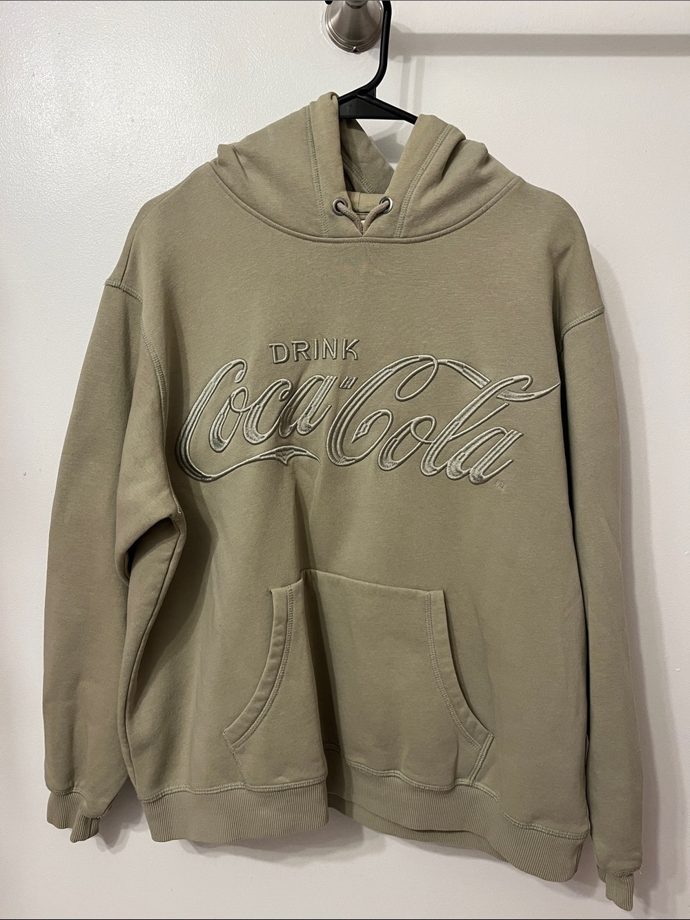 H&M Olive Sage Coca-Cola Embroidered Logo Hoodie